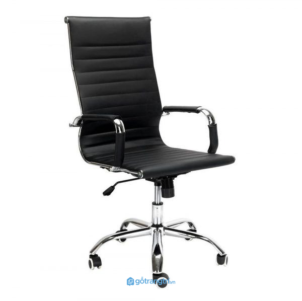 Ghế xoay da đen lưng cao chân mạ crom GHS-7007 - hình ảnh thực tế 1