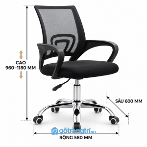 Ghế xoay lưng lưới chân mạ crom cho góc làm việc