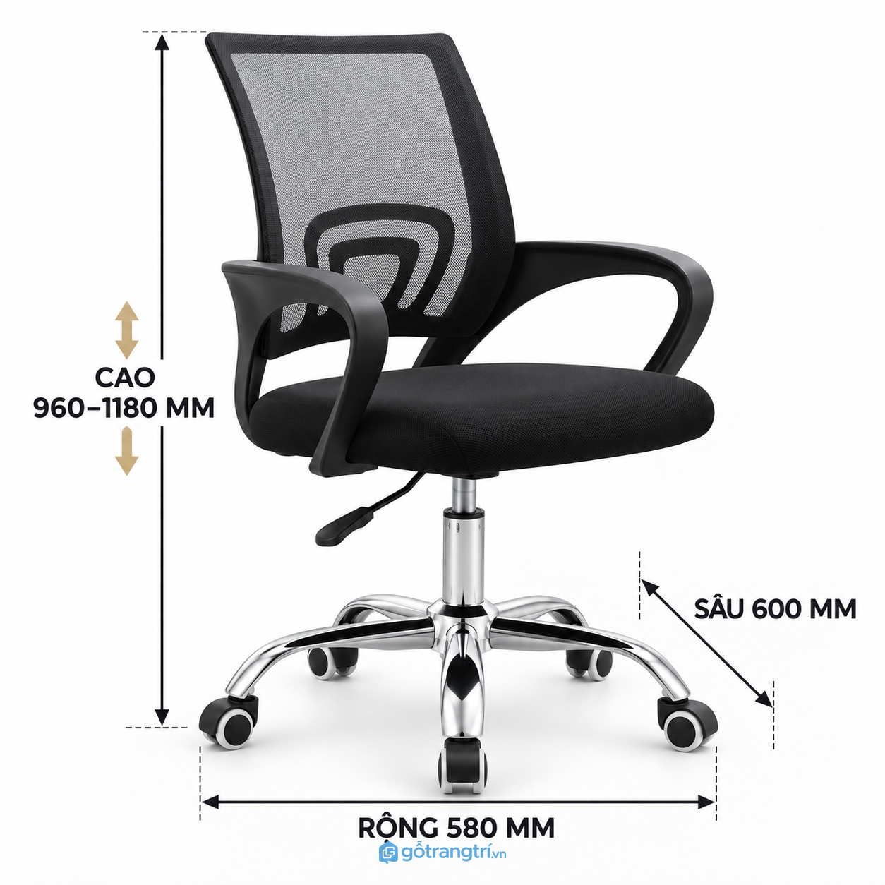 Ghế xoay lưng lưới chân mạ crom cho góc làm việc Ghế xoay lưng lưới chân mạ crom cho góc làm việc