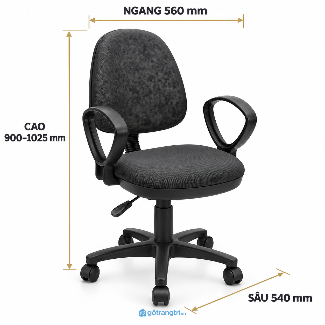 Ghế xoay văn phòng bọc nỉ màu đen cho góc làm việc