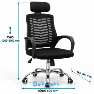 Ghế xoay văn phòng lưng lưới có tựa đầu, chân crom