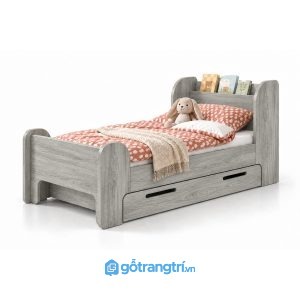 Giường đơn cho bé có kệ đầu giường và hộc kéo GHS-9081 - Giường đơn lọt nệm 1mx2m - Màu gỗ 413