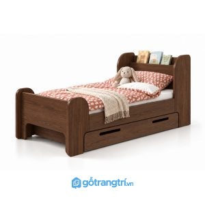 Giường đơn cho bé có kệ đầu giường và hộc kéo GHS-9081 - Giường đơn lọt nệm 1mx2m - Màu gỗ 613
