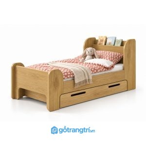 Giường đơn cho bé có kệ đầu giường và hộc kéo GHS-9081 - Giường đơn lọt nệm 1mx2m - Màu gỗ sồi