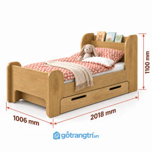 Giường đơn cho bé có kệ đầu giường và hộc kéo tiện dụng