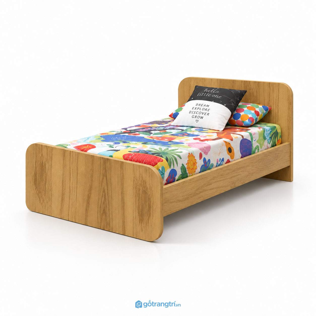 Giường đơn gỗ công nghiệp màu vân gỗ sáng GHS-9080 - Giường đơn lọt nệm 1mx2m - Màu gỗ sồi