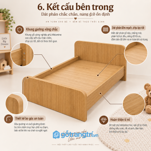 Giường đơn gỗ công nghiệp màu vân gỗ sáng GHS-9080 - hình ảnh thực tế 1