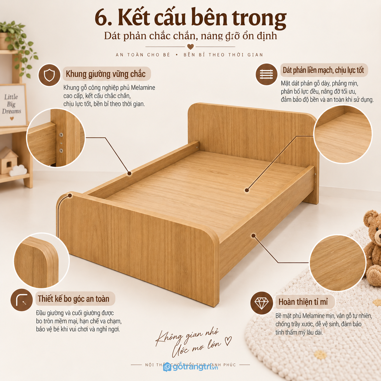 Giường đơn gỗ công nghiệp màu vân gỗ sáng GHS-9080 - hình ảnh thực tế 1