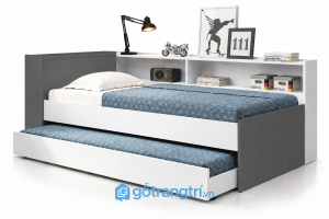 Giường kéo 2 tầng bằng gỗ có ngăn chứa đồ GHS-9076 - 234x188x80cm - Màu ghi - GHS-9076