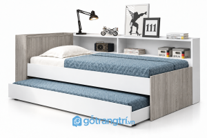 Giường kéo 2 tầng bằng gỗ có ngăn chứa đồ GHS-9076 - 234x188x80cm - Màu gỗ 413 - GHS-9076
