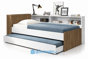 Giường kéo 2 tầng bằng gỗ có ngăn chứa đồ GHS-9076 - 234x188x80cm - Màu gỗ óc chó - GHS-9076