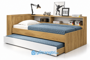 Giường kéo 2 tầng bằng gỗ có ngăn chứa đồ GHS-9076 - 234x188x80cm - Màu gỗ sồi - GHS-9076