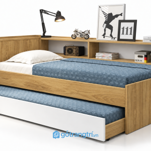 Giường kéo 2 tầng bằng gỗ có ngăn chứa đồ GHS-9076 - 234x188x80cm - Màu gỗ sồi - GHS-9076