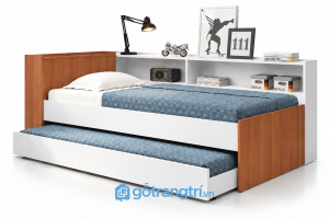 Giường kéo 2 tầng bằng gỗ có ngăn chứa đồ GHS-9076 - 234x188x80cm - Màu gỗ xoan đào - GHS-9076