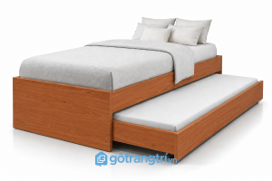 Giường kéo 2 tầng bằng gỗ có ngăn chứa đồ GHS-9077 - 2034x1234x600mm - Màu gỗ xoan đào - GHS-9077