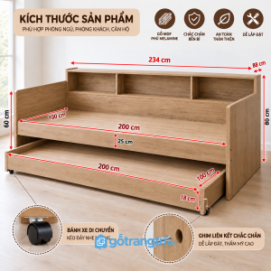 Giường kéo 2 tầng bằng gỗ có ngăn chứa đồ tiện dụng