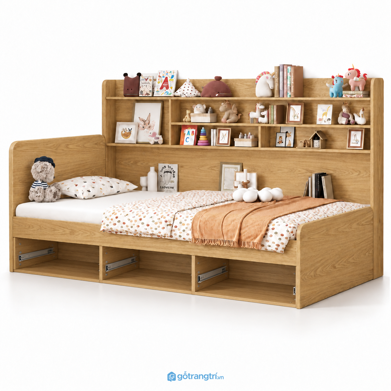 Chi tiết thiết kế Giường ngủ cho bé có giá sách và ngăn kéo GHS-9013 Chi tiết thiết kế Giường ngủ cho bé có giá sách và ngăn kéo GHS-9013