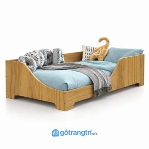 Giường ngủ cho bé màu trắng chân thấp hiện đại GHS-9071 - Giường đơn lọt nệm 1m2x2m - Màu gỗ sồi - GHS-9071B