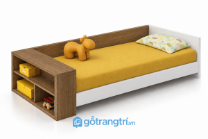 Giường ngủ cho bé màu trắng có kệ GHS-9072 - Giường lọt nệm 1m2x2m - Màu gỗ óc chó - GHS-9072D
