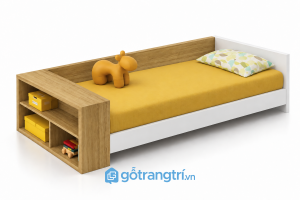 Giường ngủ cho bé màu trắng có kệ GHS-9072 - Giường lọt nệm 1m2x2m - Màu gỗ sồi - GHS-9072B