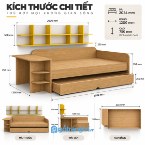 Giường ngủ kết hợp bàn học và kệ sách cho phòng nhỏ
