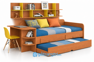 Giường ngủ kết hợp bàn học và kệ sách đa năng GHS-9074 - Giường ngủ: 2030x1200x750; Kệ sách:2000x250x550 - Màu gỗ xoan đào - GHS-9074