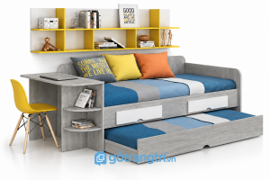 Giường ngủ kết hợp bàn học và kệ sách đa năng GHS-9074 - Giường ngủ: 2030x1200x750; Kệ sách:2000x250x550 - Màu gỗ 413 - GHS-9074