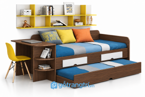 Giường ngủ kết hợp bàn học và kệ sách đa năng GHS-9074 - Giường ngủ: 2030x1200x750; Kệ sách:2000x250x550 - Màu gỗ 613 - GHS-9074