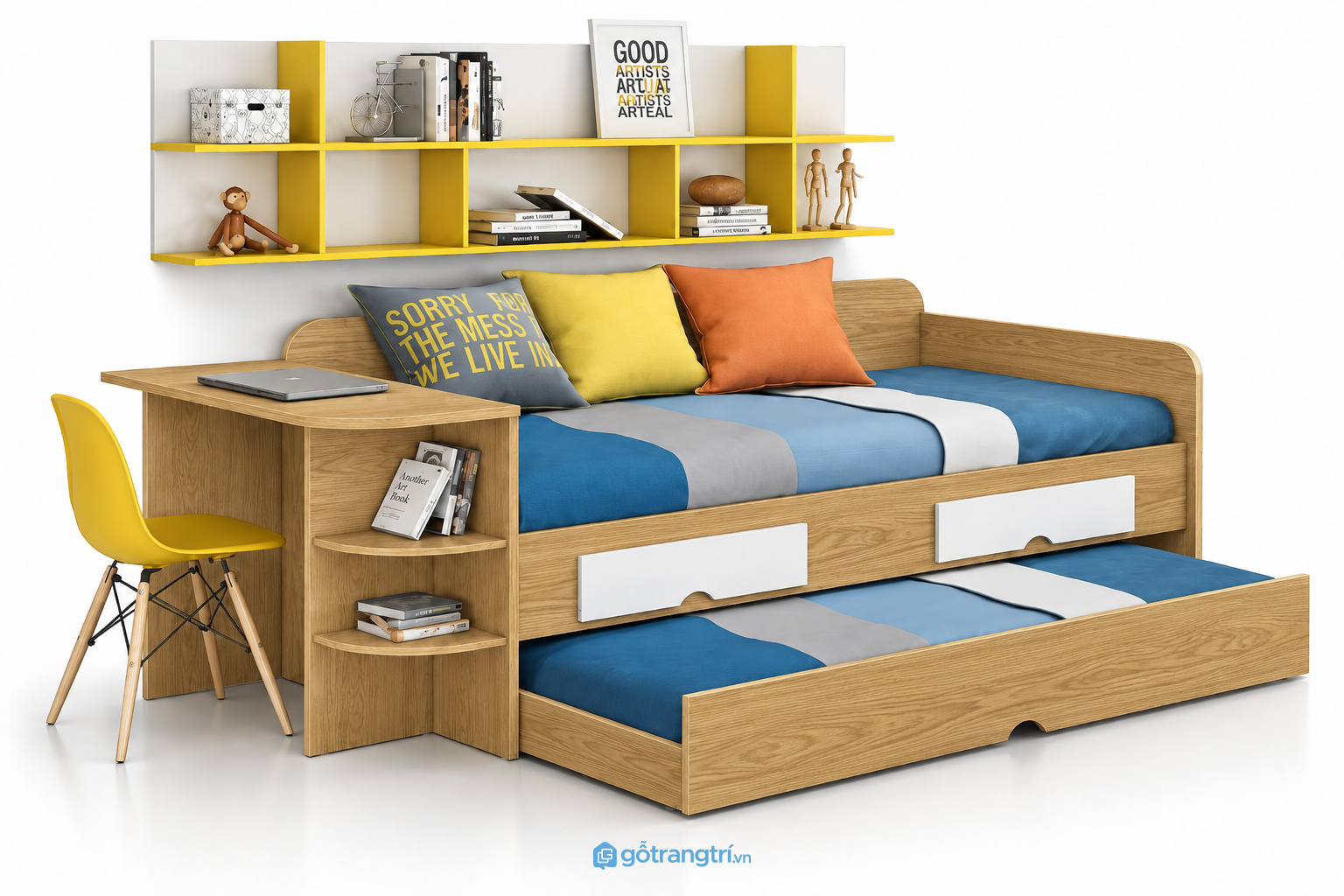 Giường ngủ kết hợp bàn học và kệ sách đa năng GHS-9074 - Giường ngủ: 2030x1200x750; Kệ sách:2000x250x550 - Màu gỗ sồi - GHS-9074 Giường ngủ kết hợp bàn học và kệ sách đa năng GHS-9074 - Giường ngủ: 2030x1200x750; Kệ sách:2000x250x550 - Màu gỗ sồi - GHS-9074