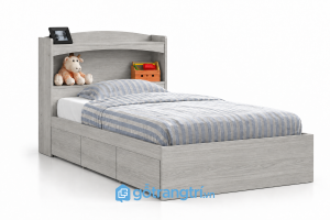 Giường ngủ màu xám có ngăn kéo và kệ đầu giường GHS-9063 - 2025x1234x950mm - Màu gỗ 413 - GHS-9063