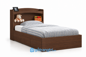 Giường ngủ màu xám có ngăn kéo và kệ đầu giường GHS-9063 - 2025x1234x950mm - Màu gỗ 613 - GHS-9063