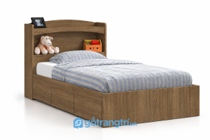 Giường ngủ màu xám có ngăn kéo và kệ đầu giường GHS-9063 - 2025x1234x950mm - Màu gỗ óc chó - GHS-9063