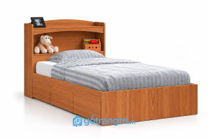 Giường ngủ màu xám có ngăn kéo và kệ đầu giường GHS-9063 - 2025x1234x950mm - Màu gỗ xoan đào - GHS-9063