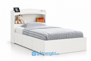 Giường ngủ màu xám có ngăn kéo và kệ đầu giường GHS-9063 - 2025x1234x950mm - Màu trắng - GHS-9063
