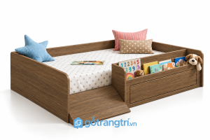 Giường ngủ thấp cho bé có ngăn kéo tiện dụng GHS-9075 - 2043x1234x500mm - Màu gỗ óc chó - GHS-9075