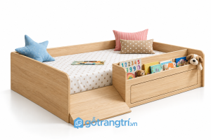 Giường ngủ thấp cho bé có ngăn kéo tiện dụng GHS-9075 - 2043x1234x500mm - Màu gỗ sồi - GHS-9075