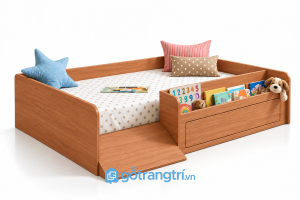 Giường ngủ thấp cho bé có ngăn kéo tiện dụng GHS-9075 - 2043x1234x500mm - Màu gỗ xoan đào - GHS-9075