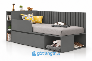 Giường ngủ trẻ em có kệ và ngăn kéo đa năng GHS-9064 - 134x220x80cm - Màu ghi - GHS-9064e