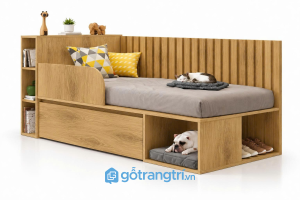 Giường ngủ trẻ em có kệ và ngăn kéo đa năng GHS-9064 - 134x220x80cm - Màu gỗ sồi - GHS-9064c