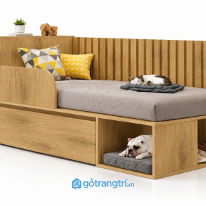 Giường ngủ trẻ em có kệ và ngăn kéo đa năng GHS-9064 - 134x220x80cm - Màu gỗ sồi - GHS-9064c