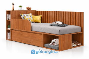 Giường ngủ trẻ em có kệ và ngăn kéo đa năng GHS-9064 - 134x220x80cm - Màu gỗ xoan đào - GHS-9064a
