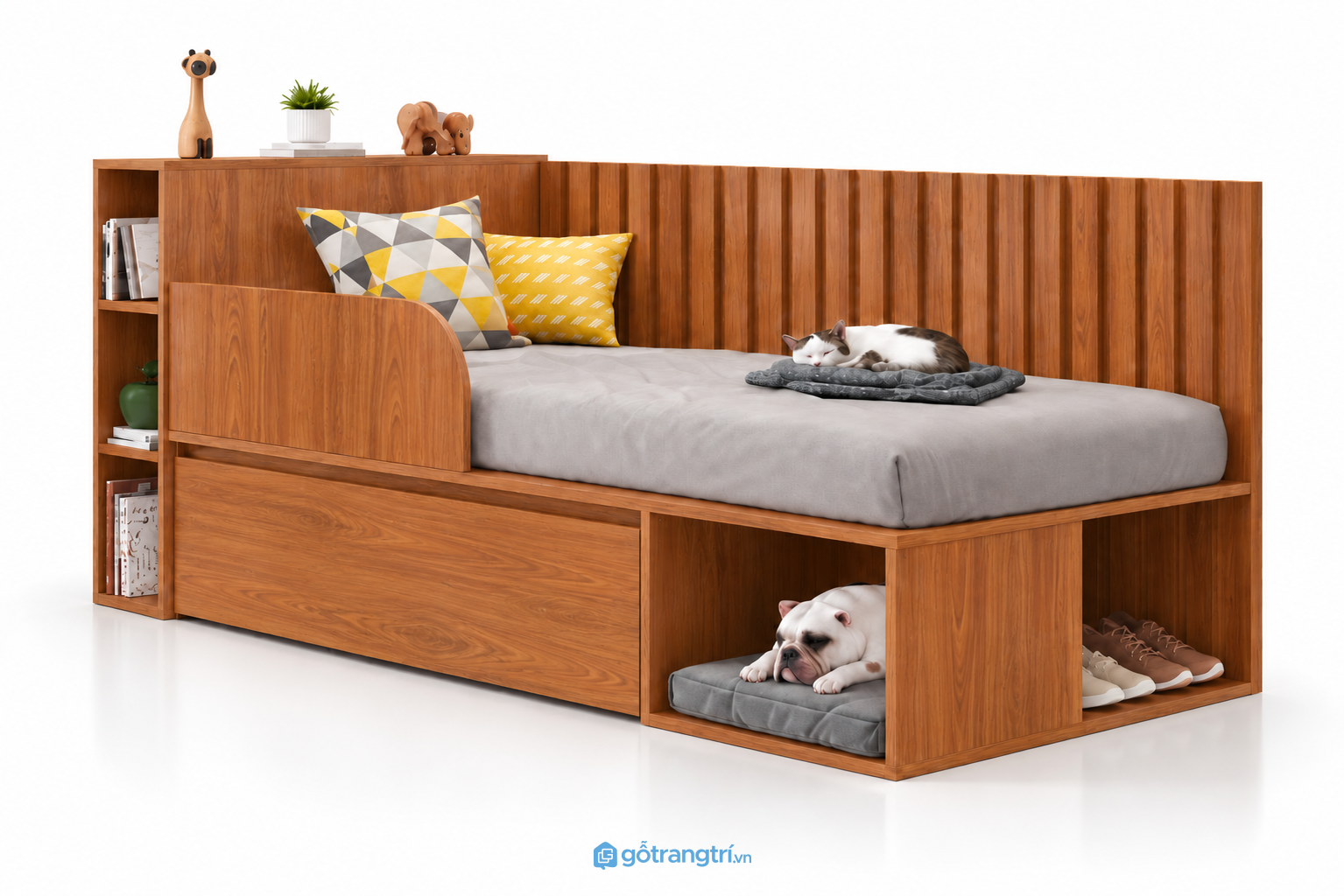 Giường ngủ trẻ em có kệ và ngăn kéo đa năng GHS-9064 - 134x220x80cm - Màu gỗ xoan đào - GHS-9064a Giường ngủ trẻ em có kệ và ngăn kéo đa năng GHS-9064 - 134x220x80cm - Màu gỗ xoan đào - GHS-9064a