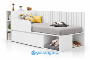 Giường ngủ trẻ em có kệ và ngăn kéo đa năng GHS-9064 - 134x220x80cm - Màu trắng - GHS-9064b