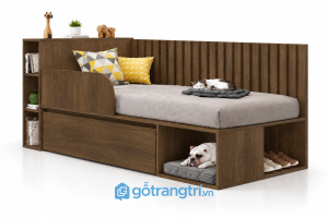 Giường ngủ trẻ em có kệ và ngăn kéo đa năng GHS-9064 - 134x220x80cm - Óc chó - GHS-9064d