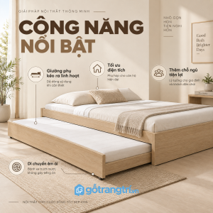 Giường phụ kéo dưới gầm tạo thêm một chỗ ngủ