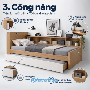 Giường phụ kéo ra khi cần, thu gọn khi không sử dụng