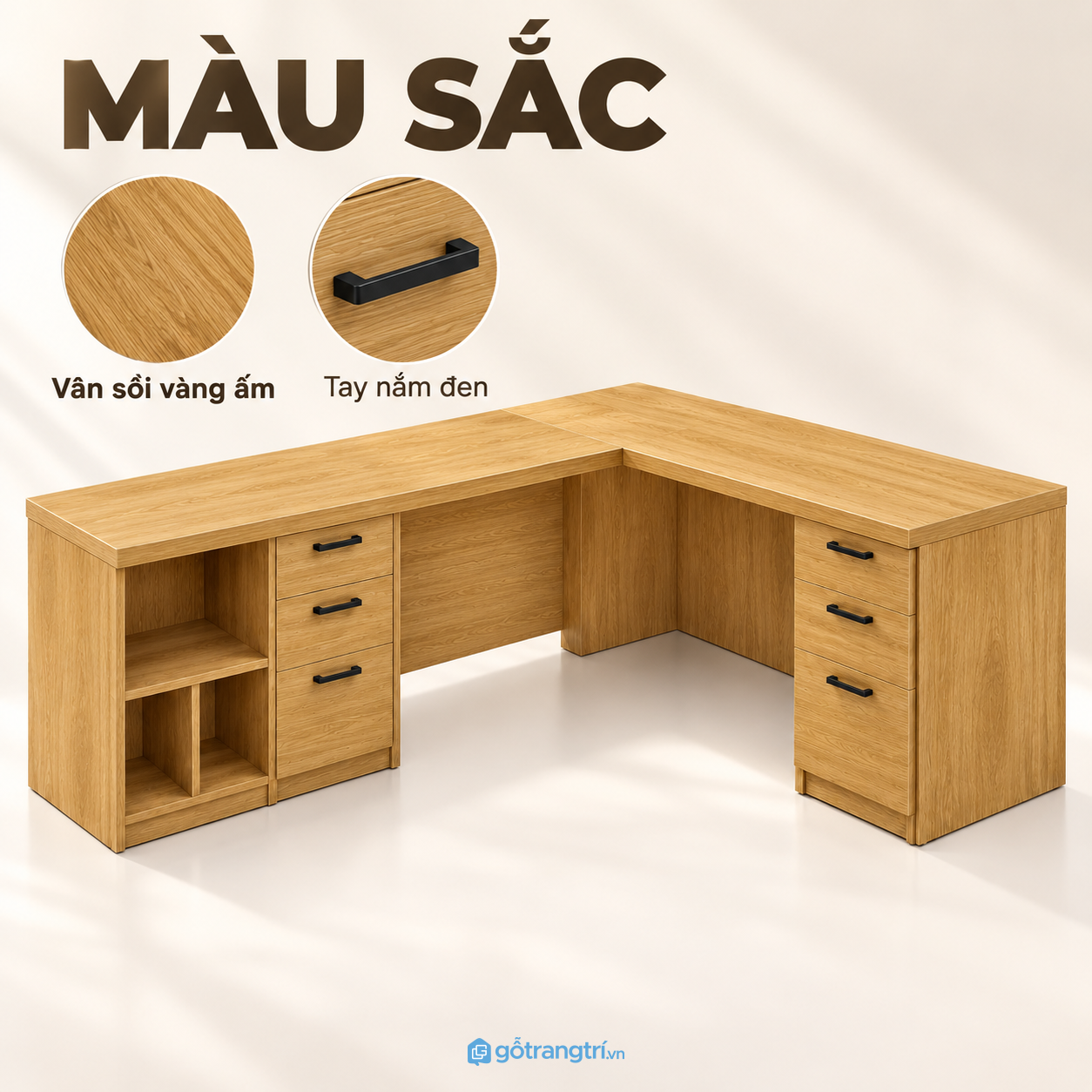 Gỗ màu tự nhiên tạo cảm giác ấm cho phòng làm việc