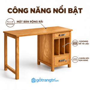 Hai ngăn kéo và khoang kệ mở tiện dụng
