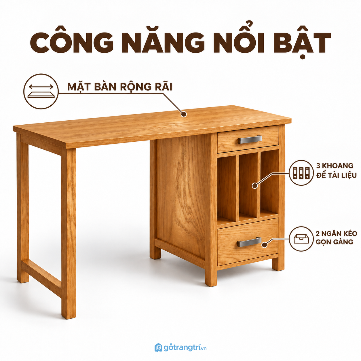 Hai ngăn kéo và khoang kệ mở tiện dụng Hai ngăn kéo và khoang kệ mở tiện dụng