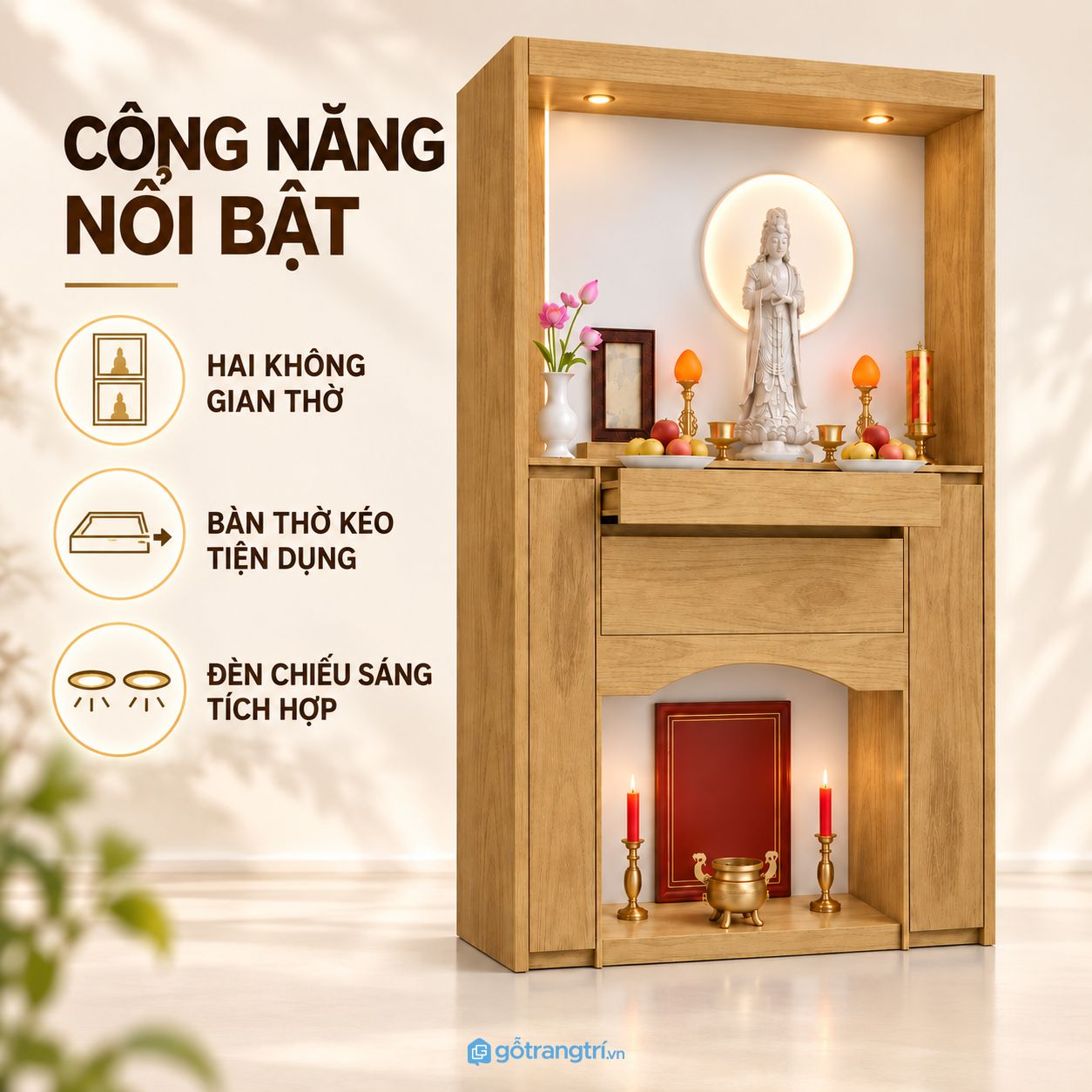 Hai tầng thờ kết hợp nhiều ngăn lưu trữ